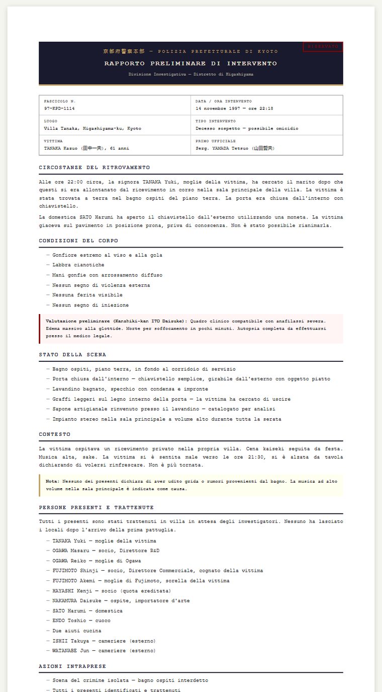 Rapporto preliminare di intervento della Polizia Prefetturale di Kyoto